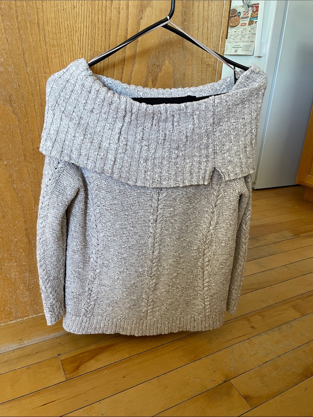 INC International Concepts Off-Shoulder Cable Knit Sweater in Light Gray